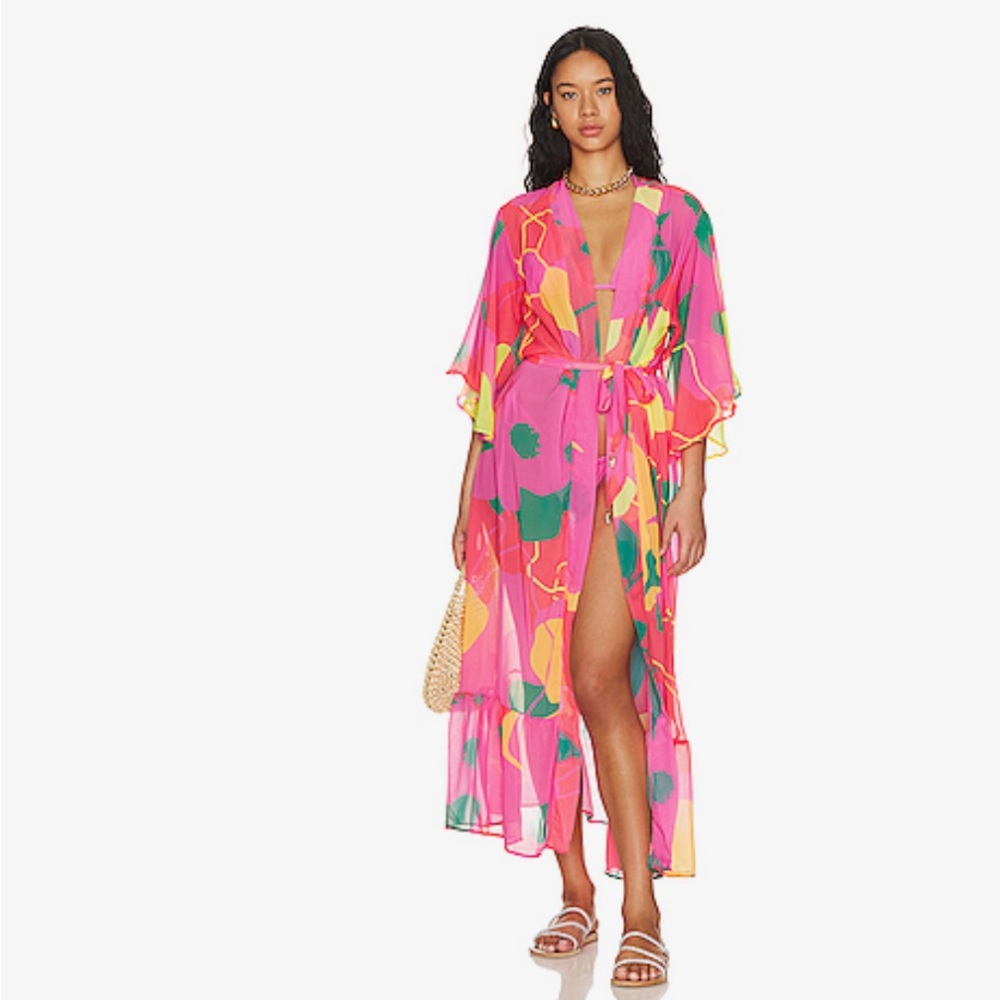 Maaji Pink and Orange Swim Coverup with Tropical Print